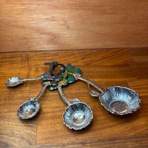GANZ BUTTERFLY MEASURING SPOONS, SILVERTONE MULTICOLOR ENAMEL